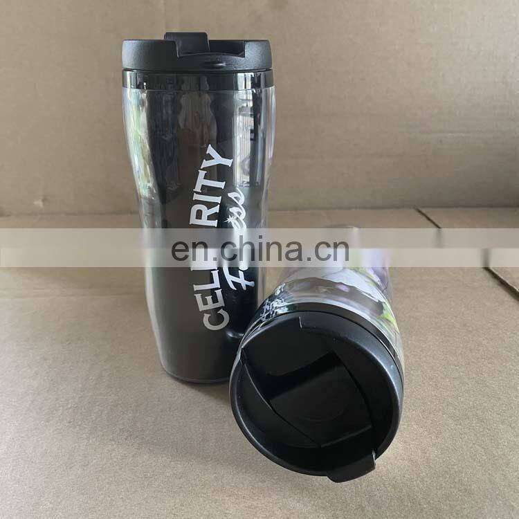 350ml Custom Logo Paper Insert Double Wall Plastic Travel Mug With Lid