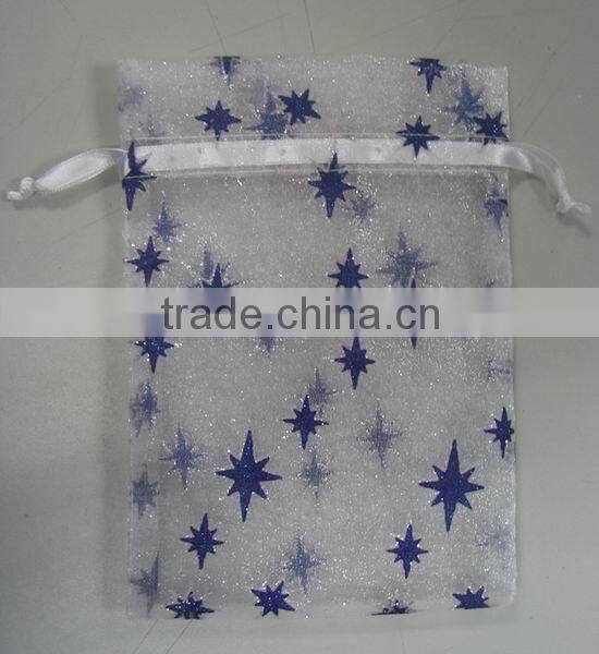 Red organza bag with drawsting and 1C printing for gift package