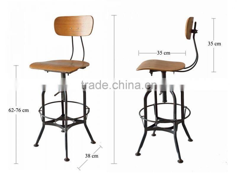 Antique Appearance Metal Frame Plywood Seat Bar Stool