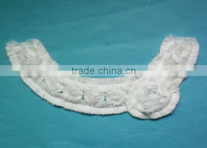 shabby chiffon flower neckline applique, white chiffon flower for girls' blouse