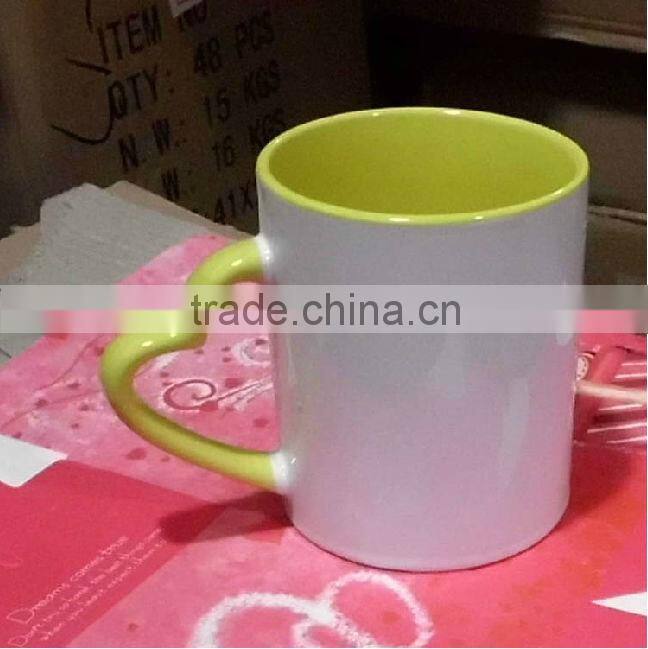 inner color outer white heat press transfer sublimation coated mug heart handle