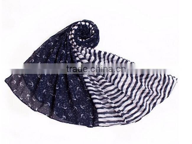 >> Women Striped Scarf Anchor Printing fashionable scarf/