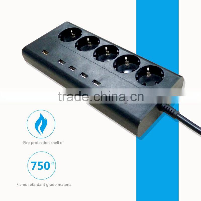new arrival Euro 5 outlet electrical distribution board with usb port FC3.0 high speed charger surge protection