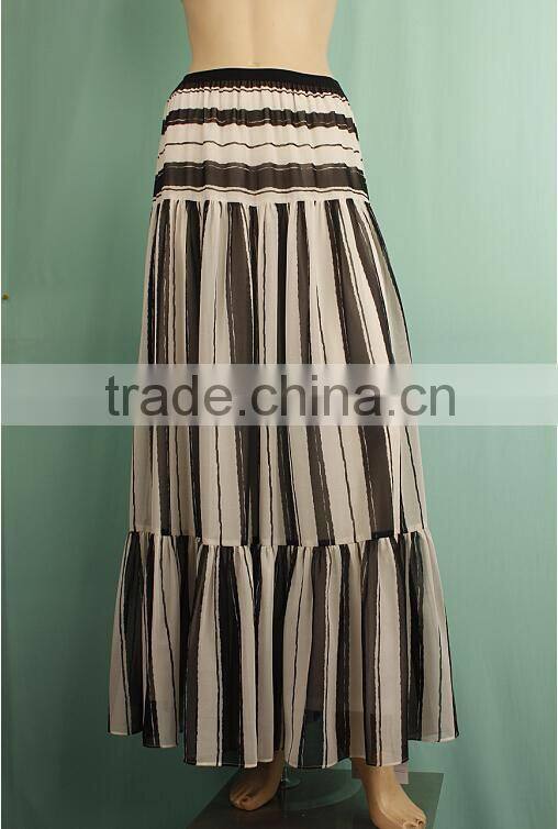 Pleated maxi elegant printed stripe plus size long chiffon skirts for women WS150932773