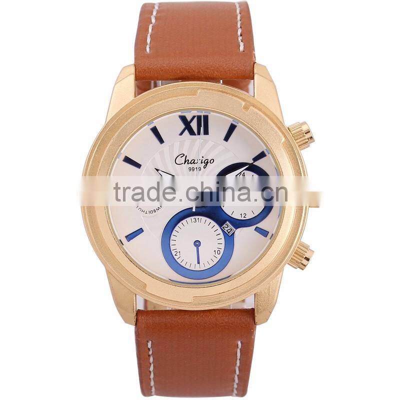 alloy stainless steel material wrist watch quality golden case watches with leather