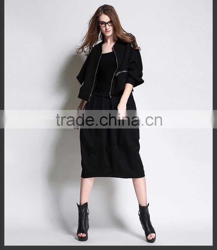 Women's Cropped Hangover Hoodie Long Sleeve Top Short Style Open Zipper Sweater Jacket Black Solid