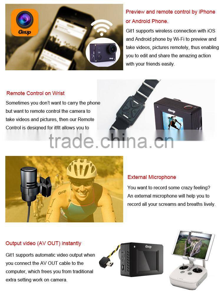 Support different shooting waterproof wifi sport camera with 1080P.