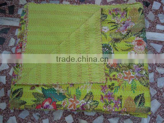 Kantha Bed Covers Online ,Queen Tropicana kantha Quilt In Turquoise Blue