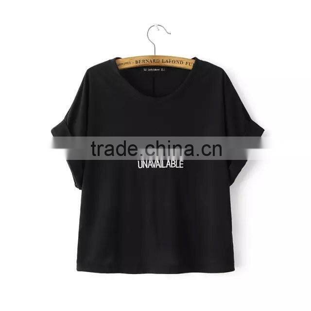 2016 manufacturer china wholesale clothing round collar black mini short t shirt for girls loose designs