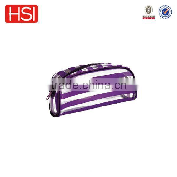Fashion purple striated pvc zipper cosmetic bag/ pencil case