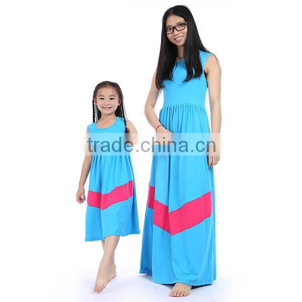 2016 kids boutique clothes cotton long designer one piece mommy and me maxi dress