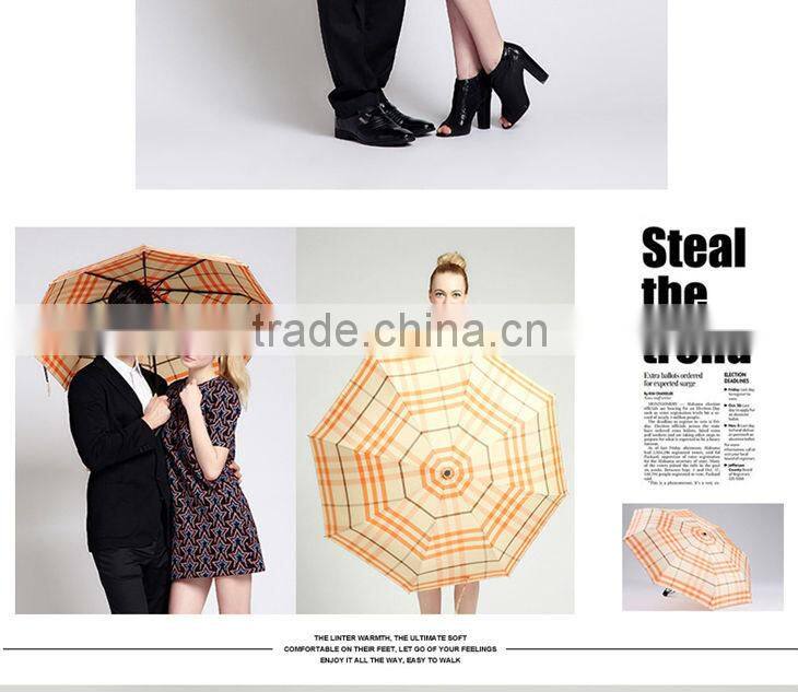 8 Panels Portable Classic Check Rain Umbrella