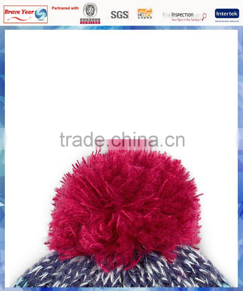 100% acrylic bright space dye stripe pom beanie/knit pom beanie/striped knit beanie with pom pom