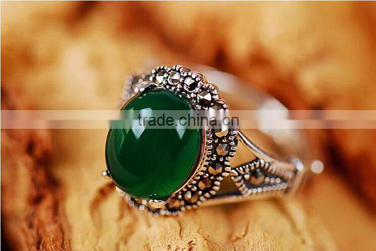 For women vintage fashion green agate stone ring