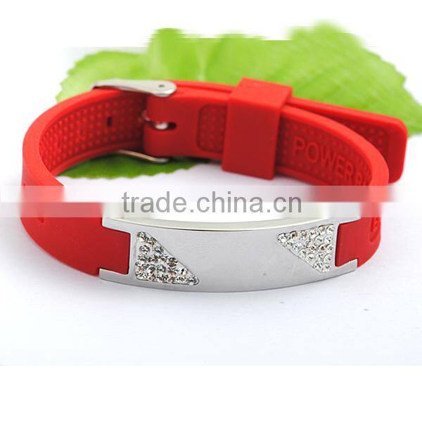 Fashion Power Jewelry 4 in 1 Bio Elements Energy Silicone Bracelet with Crystal Fitness Silicone Wrist Band