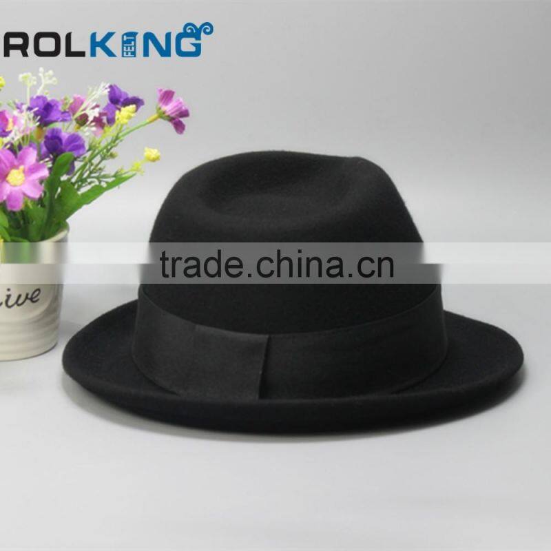 Popular Mens Black Wool Felt Fedora Hat