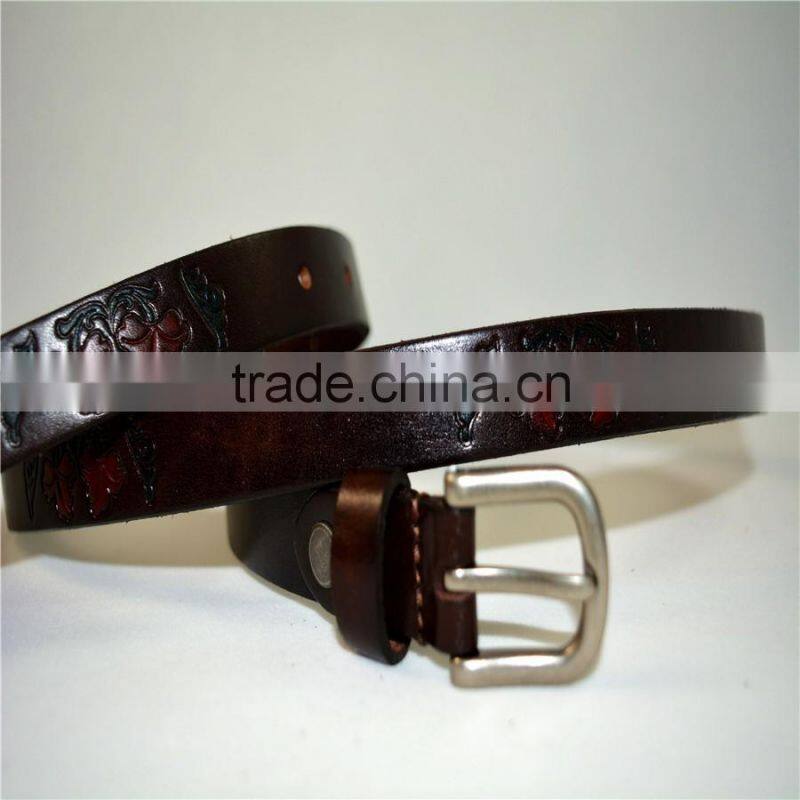 2.5CM genuine cowhide leather with flower pattern design for wemen belts