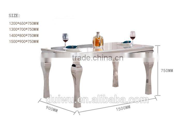 Factory high quality 201 stainless steel furniture modern dining room table set