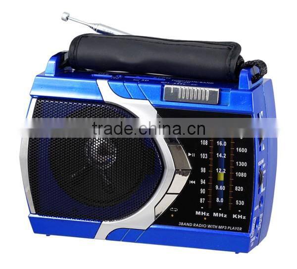 Rechargeable 3 band Radio, portable radio with flashlight, USB TF card MP3 player