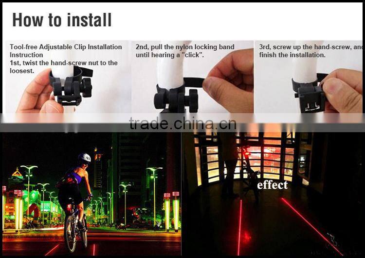 Modern red blue 5 led 2 laser mountain bike lamp cycling safety waterproof rear laser bicycle light
