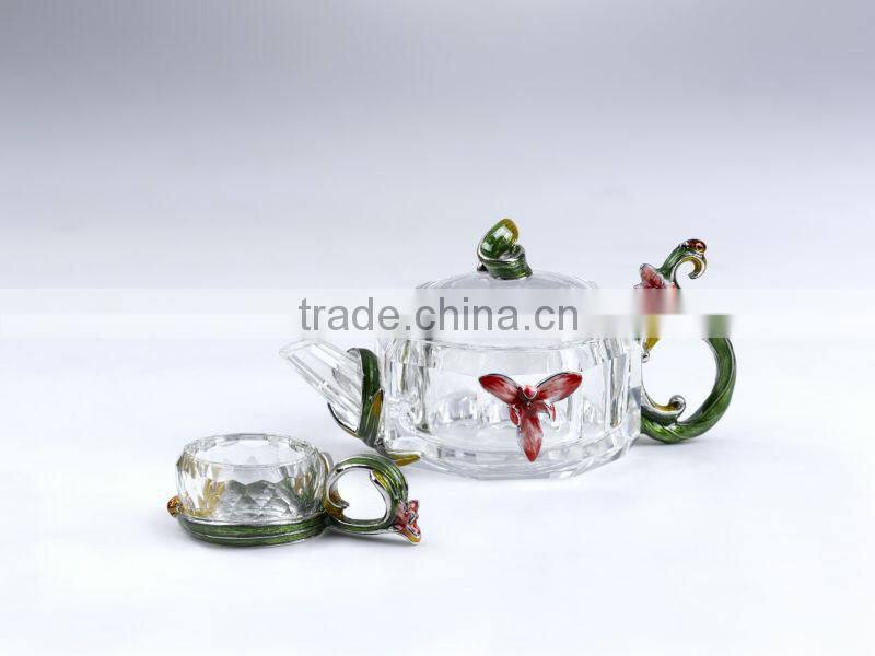 RORO Chanson orchid enamel crystal glass tea set for home decoration