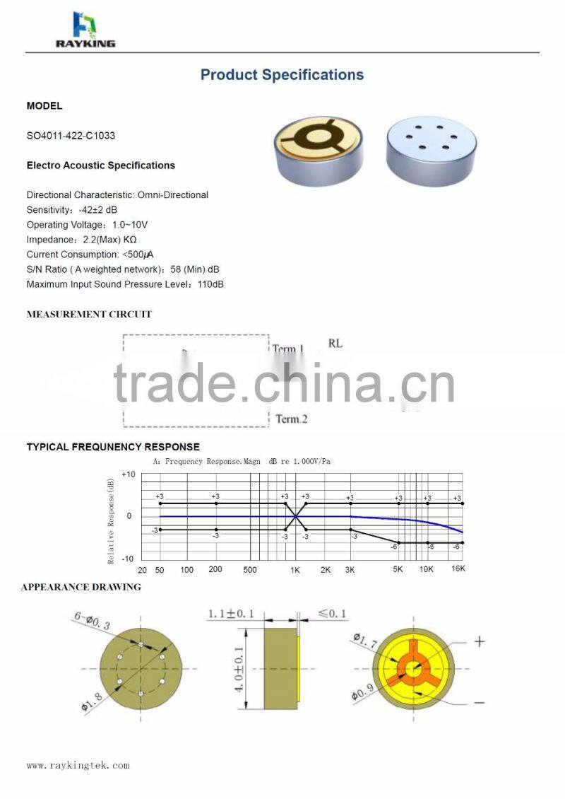 4mm ECM electret condenser mic component for mobile headset