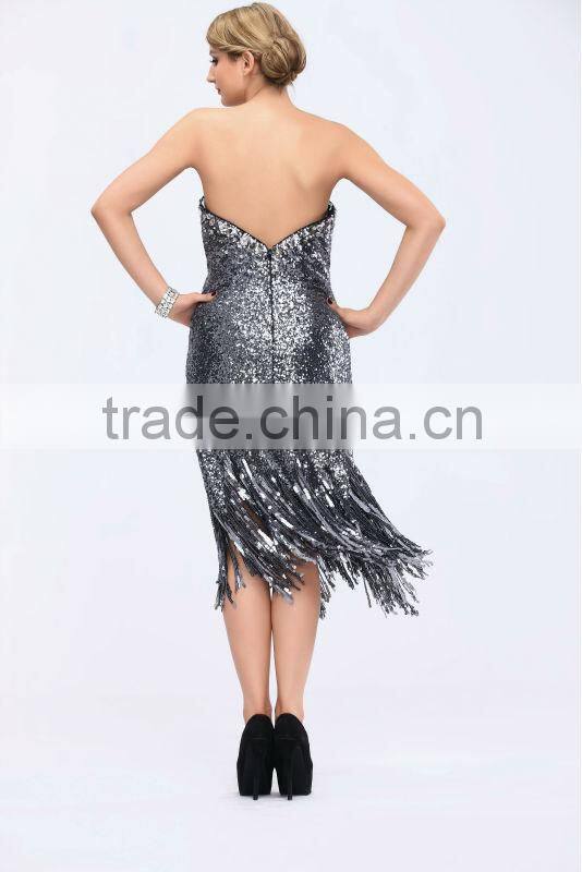 Off shoulder sexy back open heavy sequins beaded short celebrity dress 2014