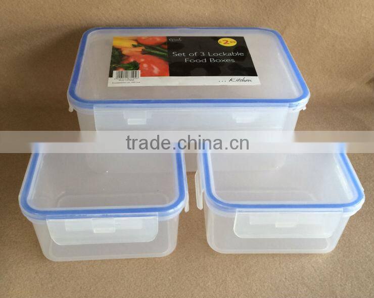 Set of 3 plastic lockable food containers rect. TG10113