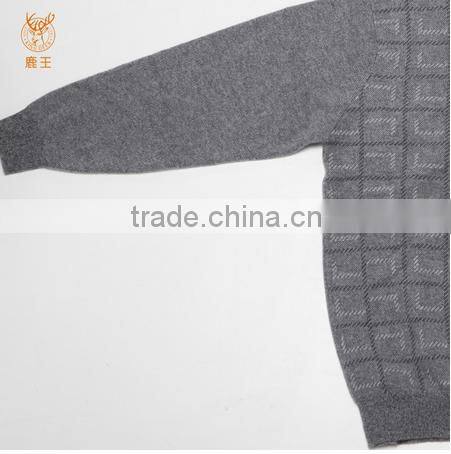 Fancy Round Neck Cashmere Sweater Pullover, Men Latticed Grey Pullover