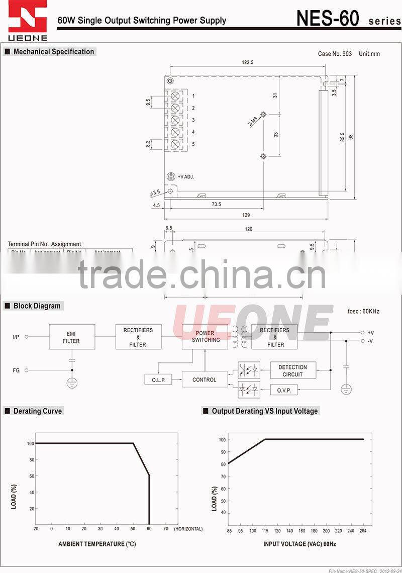 Hot sale 60w 18v 3.3a switching power supply CE factory price NES-60-18