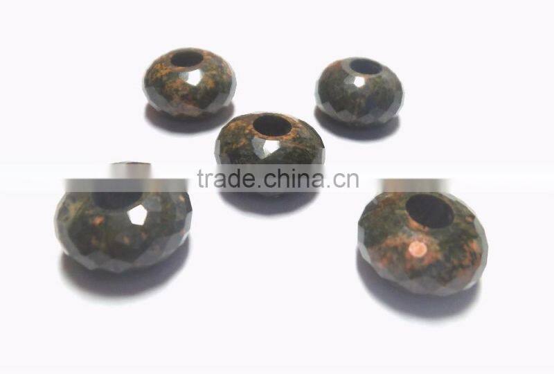 Natural Unakite Faceted Handmade Roundel Big Hole Beads