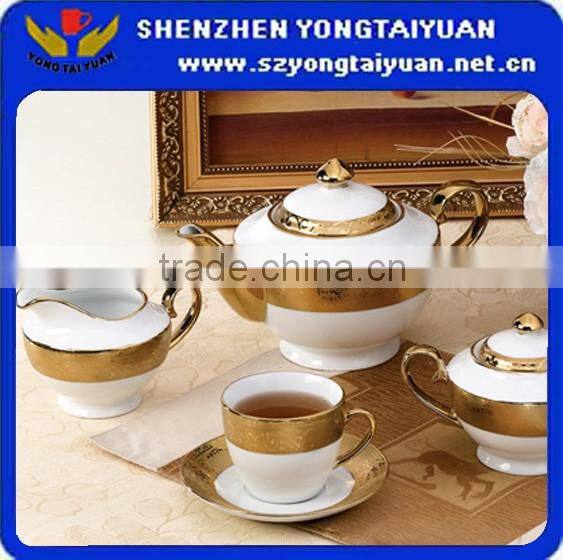pottery tea cup saucer coffee set with full decal gold tea set