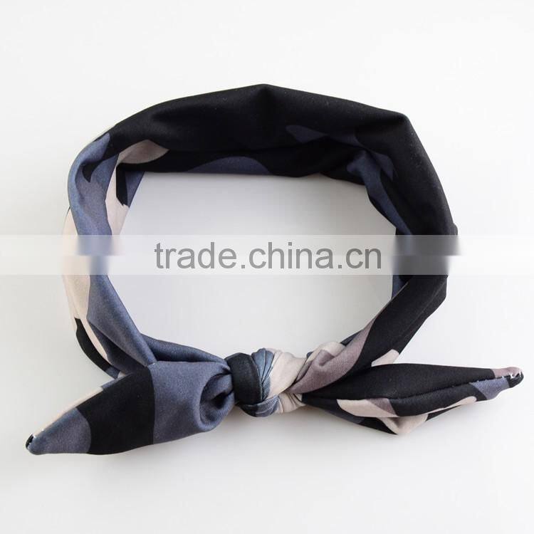 Whlesale Elegant Vintage Camo Fabric Hair Accessories For Baby Girl Dress Hair Band Bunny Ear Baby Bowknot