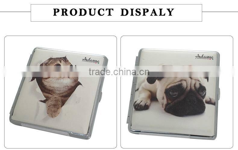 smooth pu Leather Pocket Cigarette Tobacco Case Box Holder Dog/cat design Wb-22