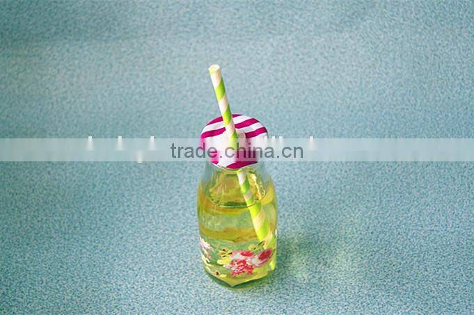 Vintage milk beverage glass bottle with printing