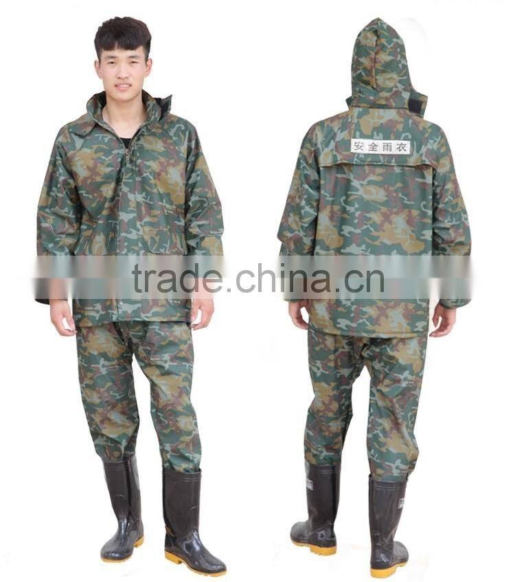 water proof pvc knitting fabric rain coat /outdoor working adult men pvc raincoat suit