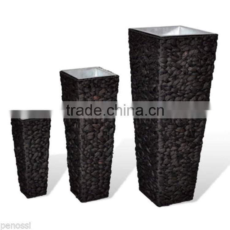S&D outdoor fiberglass water hyacinth hand woven black tall square planter decorative garden stone flower pot