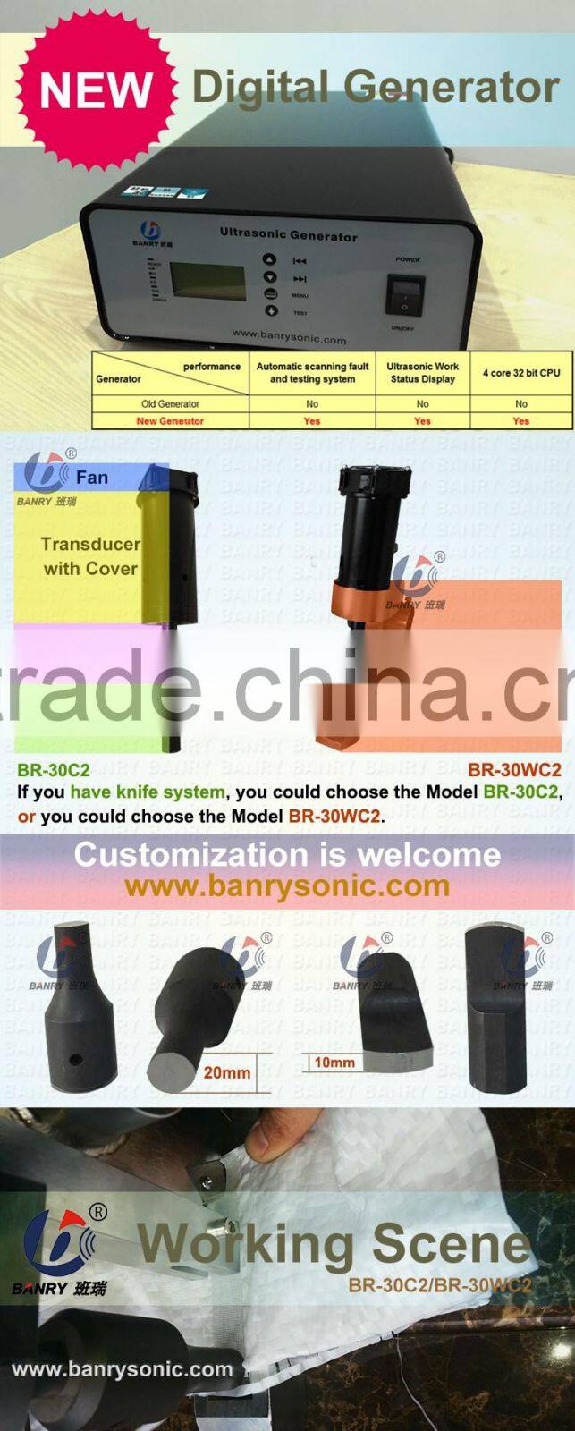 Super Sonic wave plastic woven rice fabric cloth cutter Acoustic sound device for blade