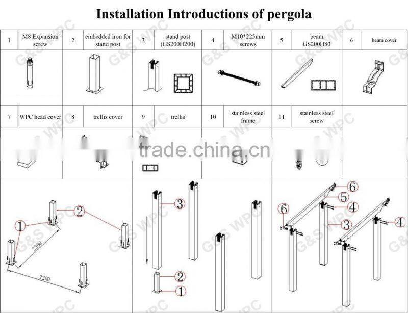 Outside comfortable eco-friendly wpc garden pergola for garden