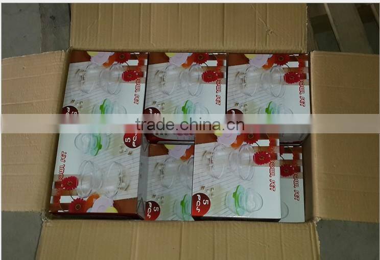 2015 Different color lid 5 pcs glass bowl set