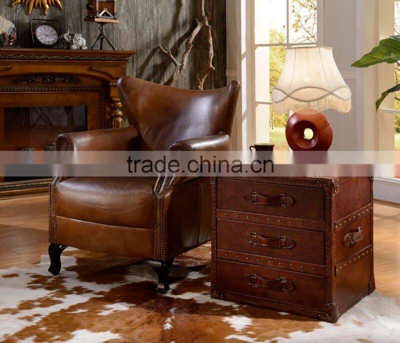 Traditional American Replica Chesterfield Genuine Leather Sofa With Cushion