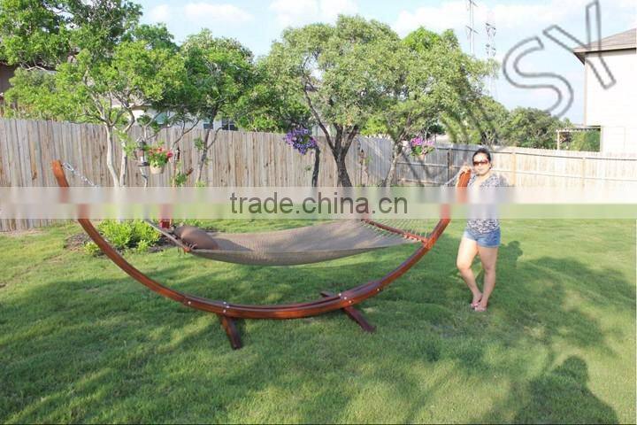 Double Wide Wood Arc Outdoor Hammock & Stand Set