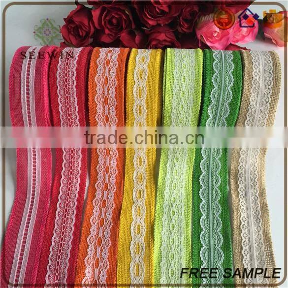 popular natural jute wired fabric lace ribbon bow