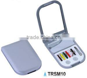 Plastic travel sewing kit with mirror/pocket make up mirror with sewing kit