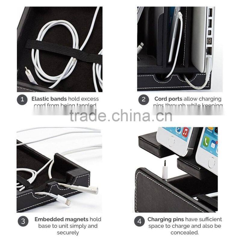 Black Leatherette Multi-Device Charging Station and Dock