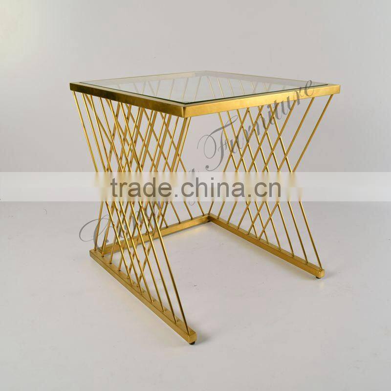 C8098 glass top stainless steel tea side table