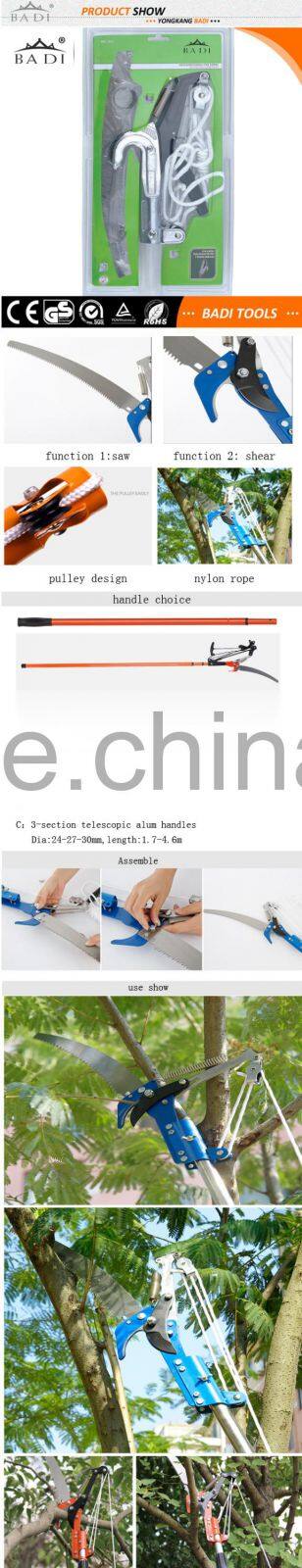 high quality garden Extendable telescoping long handle tree saw pole with pruner shears