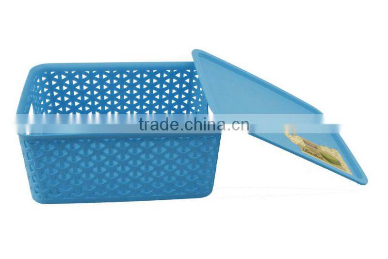 Small Multi-purpose Rattan Rectangle Plastic Storage Basket With Lid