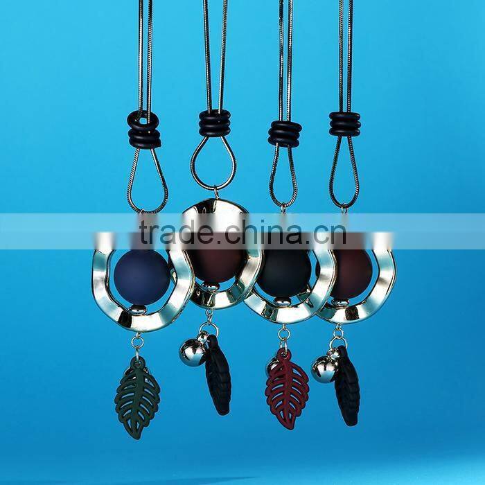 new autumn winter design long sweater necklace bead hoop leaf pendant necklace geomotric necklace