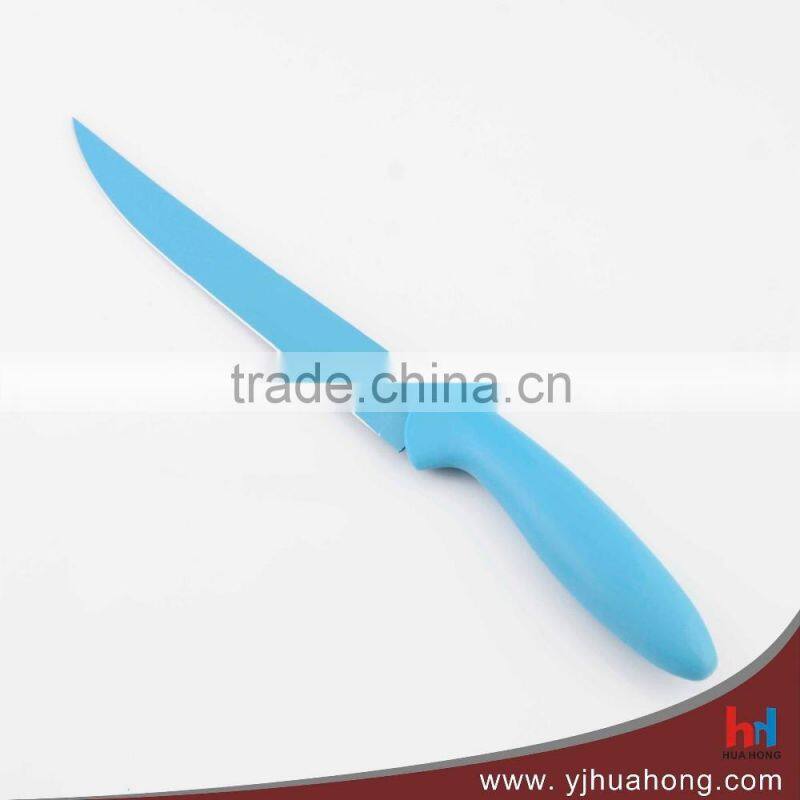 Non-stick color coating flower painting stainless steel kitchen knife,chef knife,santoku knife with serrated blade (HF-42)
